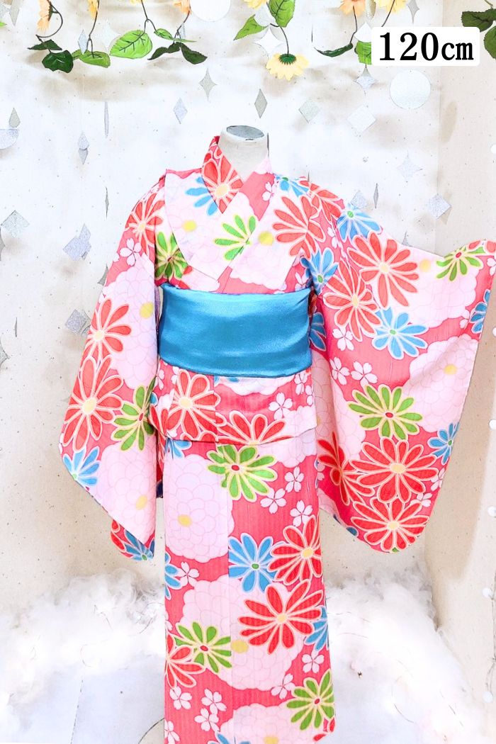 120cmのピンクの花柄の女の子浴衣