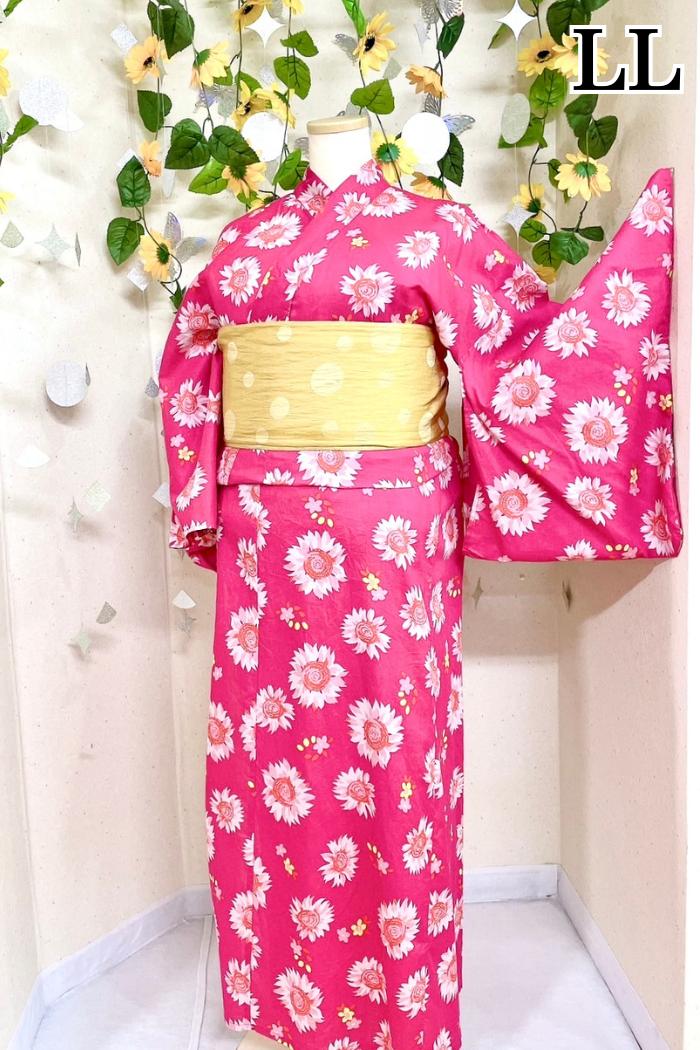 ピンク色に花柄のLLサイズ浴衣